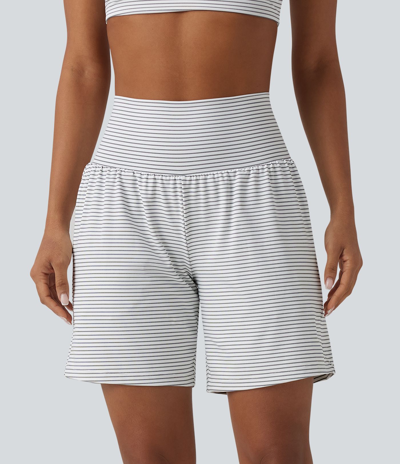 Super High Waisted 2-in-1 Stripe Yoga Shorts 7'' with Pockets