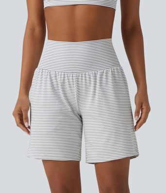 Super High Waisted 2-in-1 Stripe Yoga Shorts 7'' with Pockets