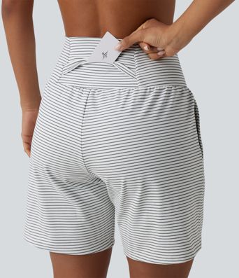 Super High Waisted 2-in-1 Stripe Yoga Shorts 7'' with Pockets