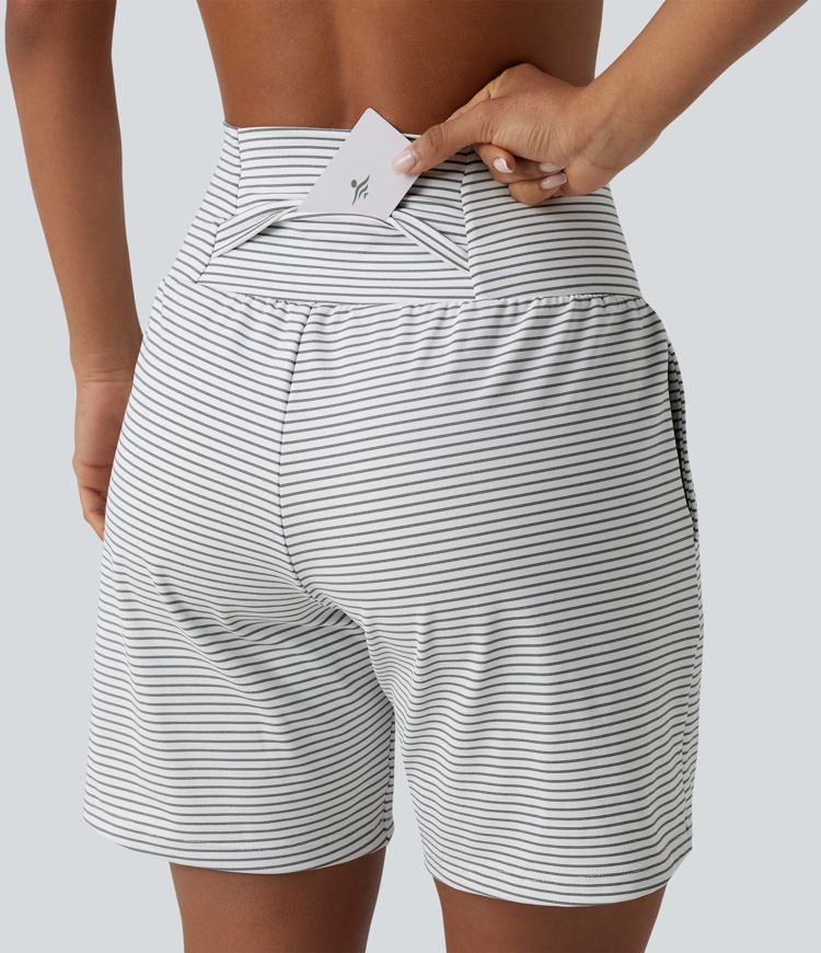 Super High Waisted 2-in-1 Stripe Yoga Shorts 7'' with Pockets