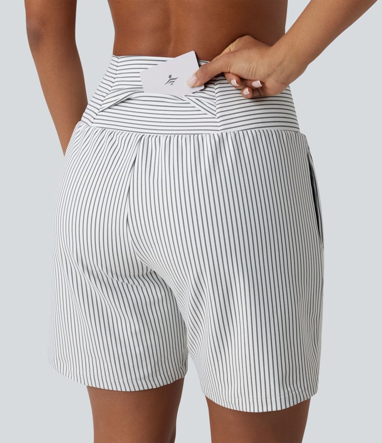 Super High Waisted 2-in-1 Stripe Yoga Shorts 7'' with Pockets