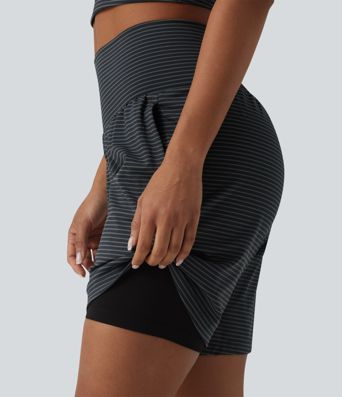 Super High Waisted 2-in-1 Stripe Yoga Shorts 7'' with Pockets