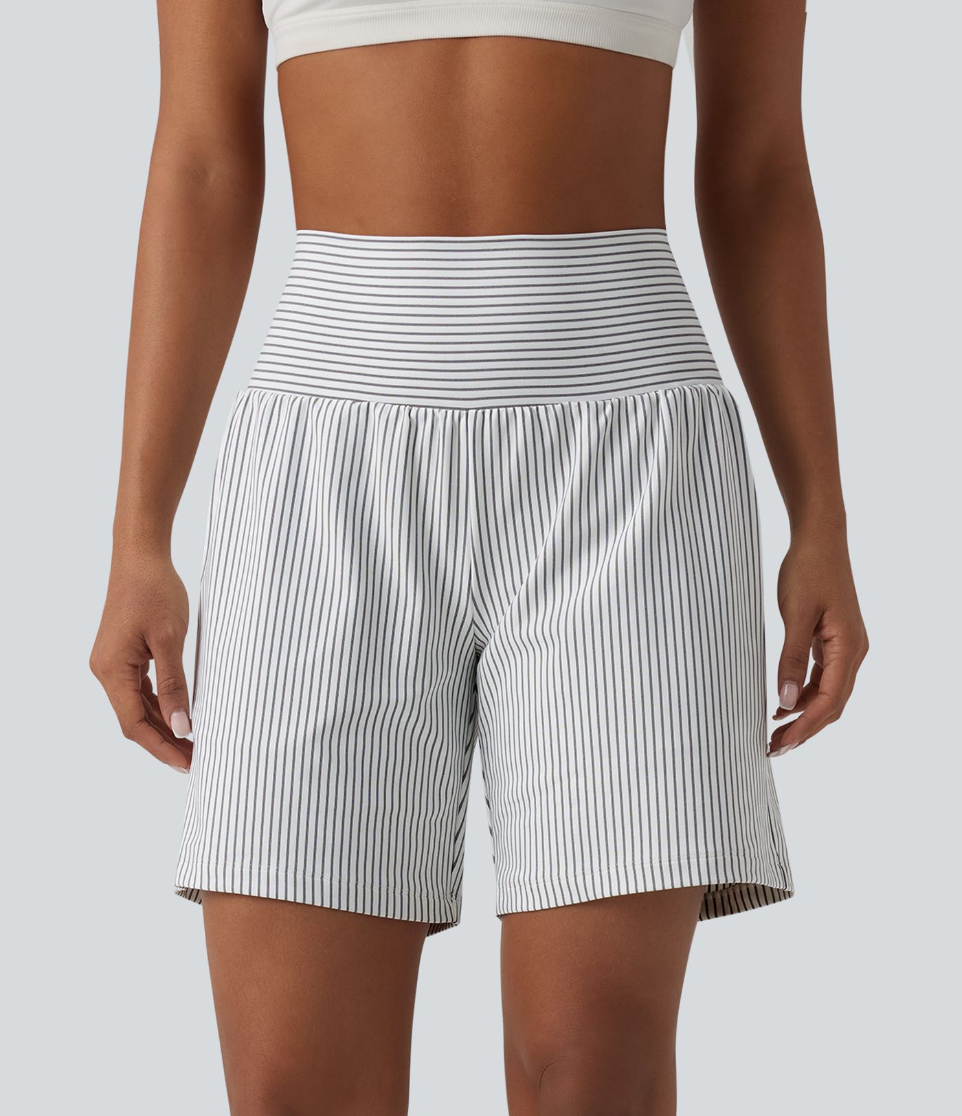 Super High Waisted 2-in-1 Stripe Yoga Shorts 7'' with Pockets