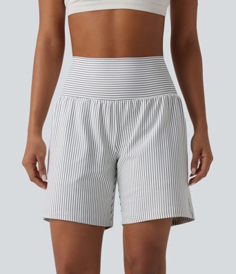 Super High Waisted 2-in-1 Stripe Yoga Shorts 7'' with Pockets
