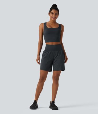 Super High Waisted 2-in-1 Stripe Yoga Shorts 7'' with Pockets