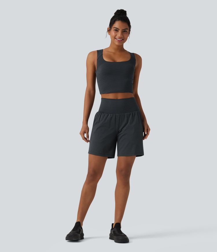 Super High Waisted 2-in-1 Stripe Yoga Shorts 7'' with Pockets