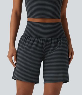 Super High Waisted 2-in-1 Stripe Yoga Shorts 7'' with Pockets