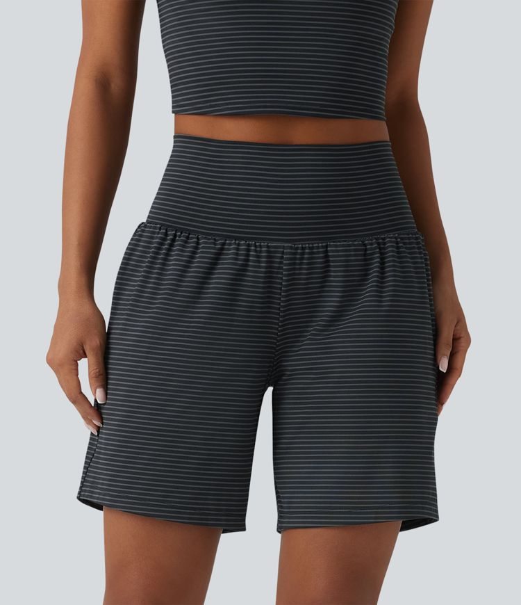 Super High Waisted 2-in-1 Stripe Yoga Shorts 7'' with Pockets