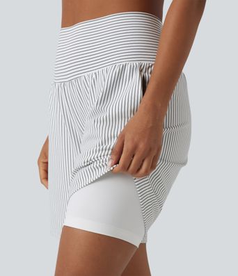Super High Waisted 2-in-1 Stripe Yoga Shorts 7'' with Pockets