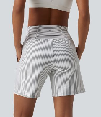 Super High Waisted 2-in-1 Stripe Yoga Shorts 7'' with Pockets