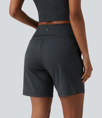 Super High Waisted 2-in-1 Stripe Yoga Shorts 7'' with Pockets