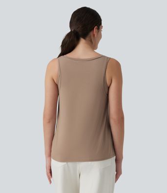 V Neck Built-in Bra Relaxed Casual Tank Top