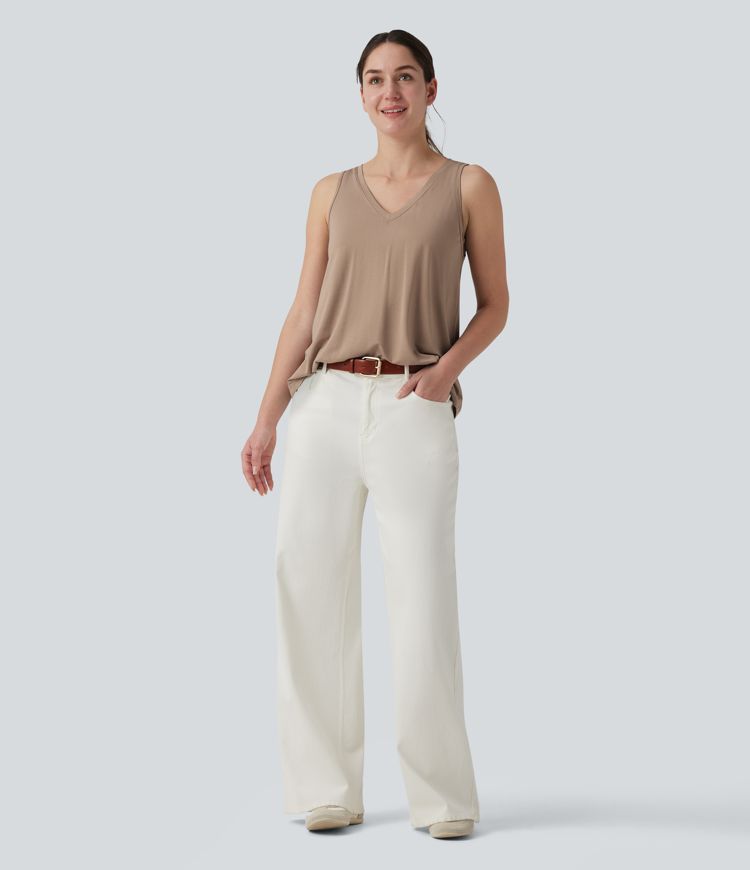 V Neck Built-in Bra Relaxed Casual Tank Top