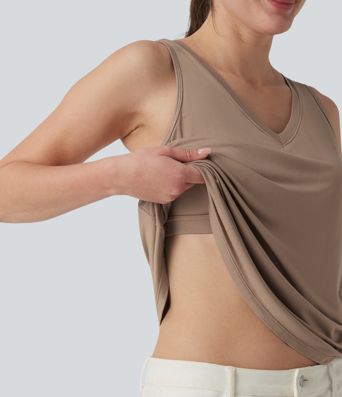 V Neck Built-in Bra Relaxed Casual Tank Top