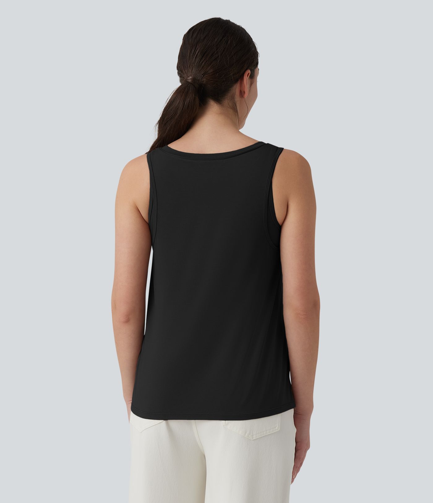 V Neck Built-in Bra Relaxed Casual Tank Top