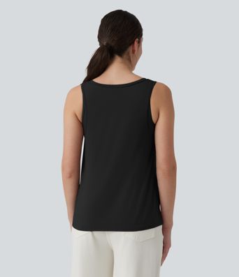 V Neck Built-in Bra Relaxed Casual Tank Top