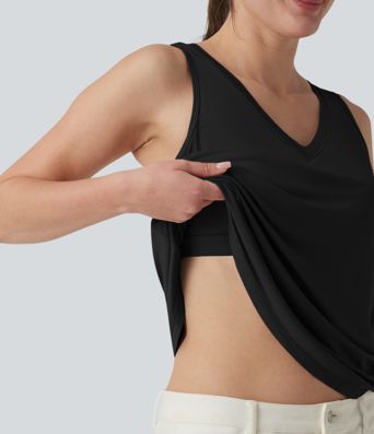 V Neck Built-in Bra Relaxed Casual Tank Top