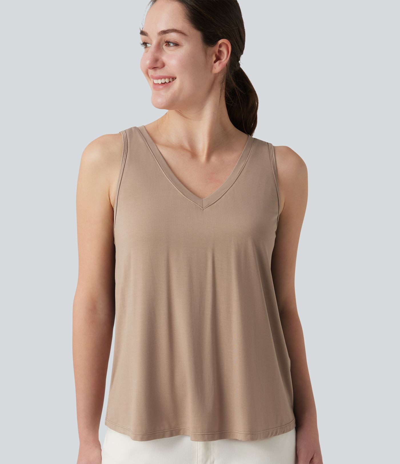V Neck Built-in Bra Relaxed Casual Tank Top