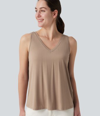 V Neck Built-in Bra Relaxed Casual Tank Top