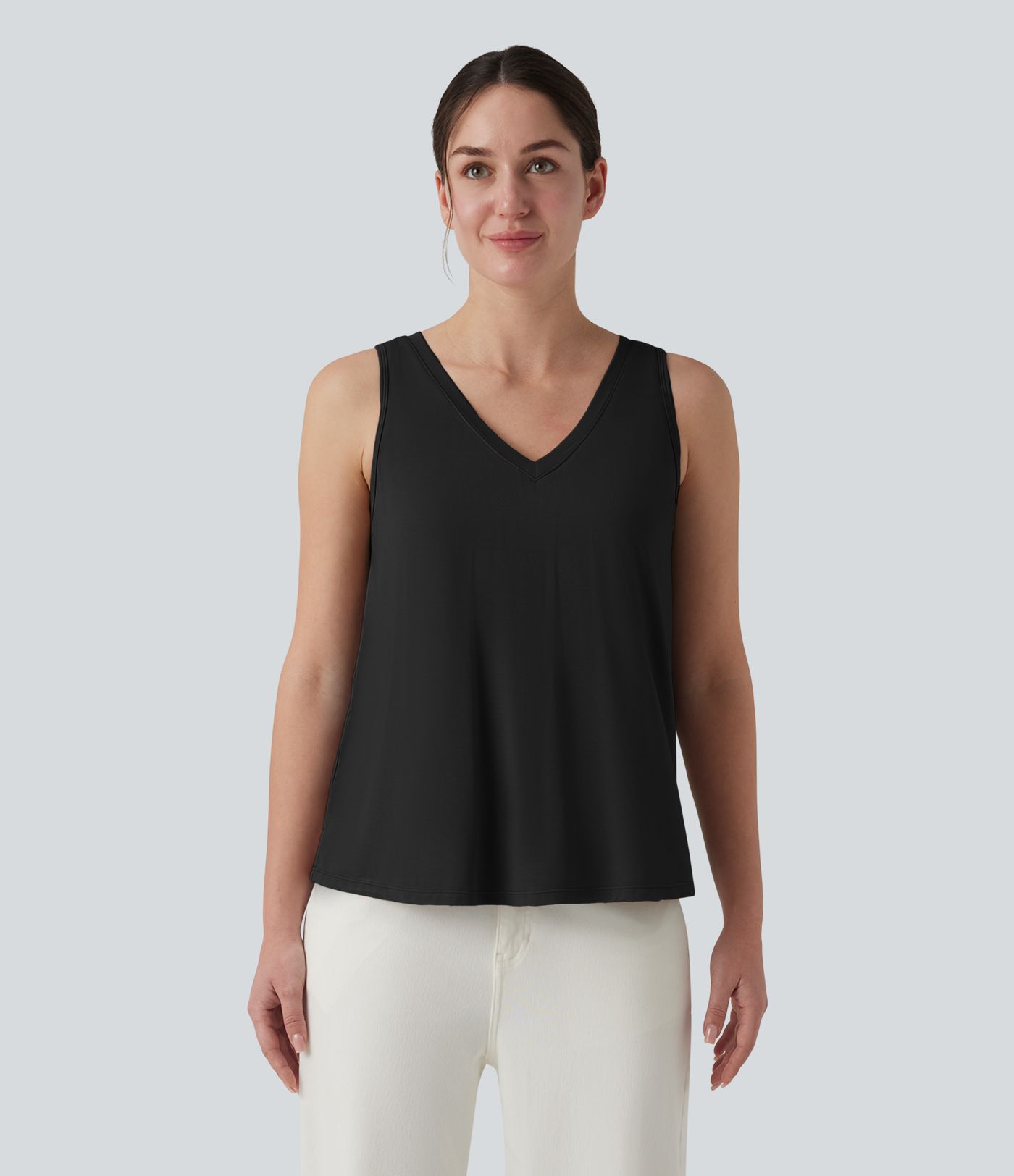 V Neck Built-in Bra Relaxed Casual Tank Top