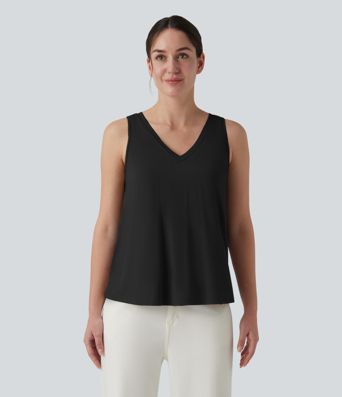 V Neck Built-in Bra Relaxed Casual Tank Top