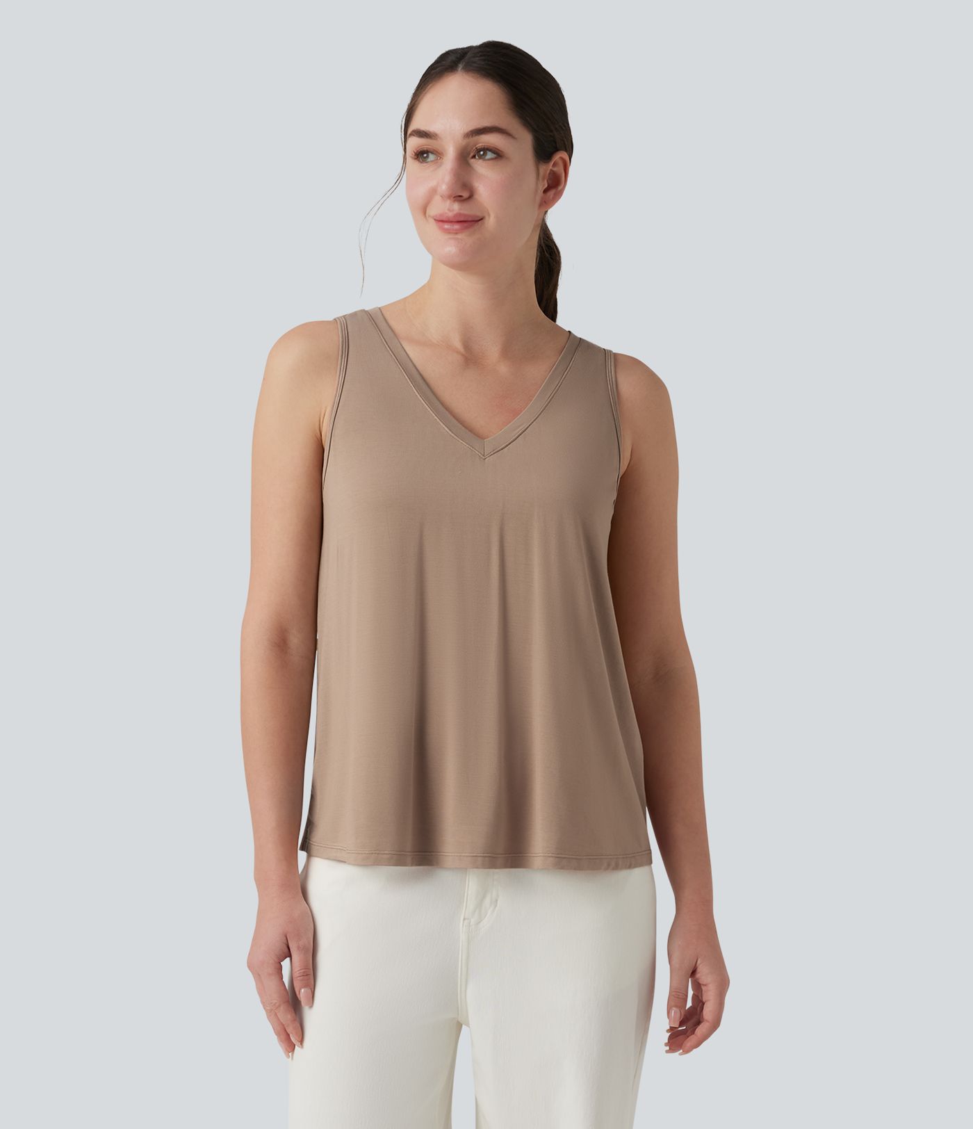 V Neck Built-in Bra Relaxed Casual Tank Top