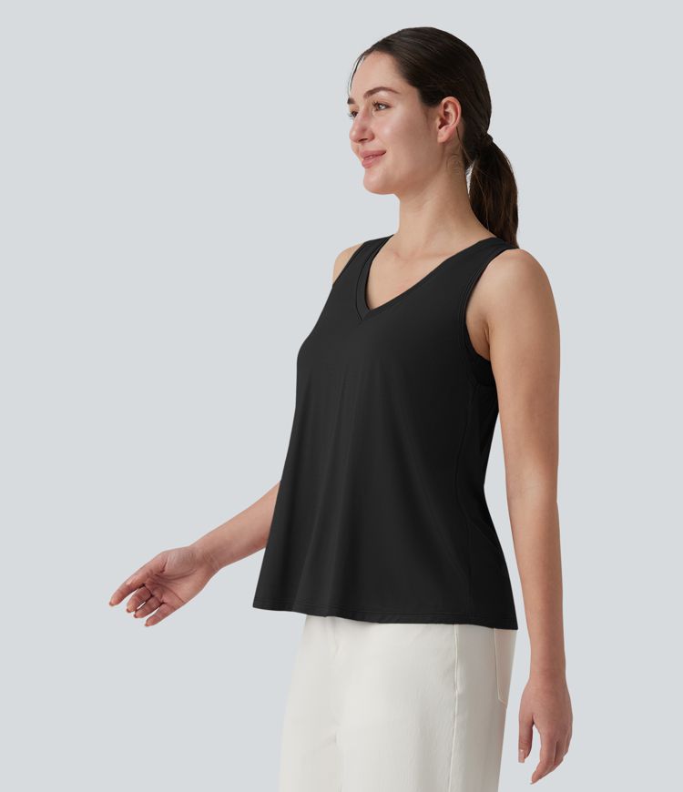 V Neck Built-in Bra Relaxed Casual Tank Top