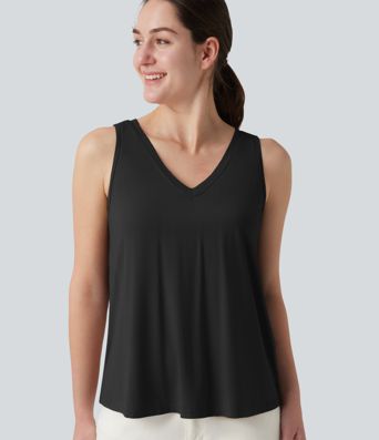 V Neck Built-in Bra Relaxed Casual Tank Top