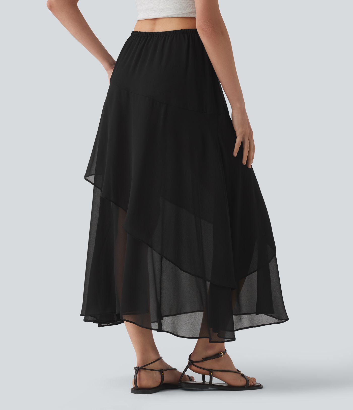 High Waisted Ruffle Layered Midi Casual Skirt