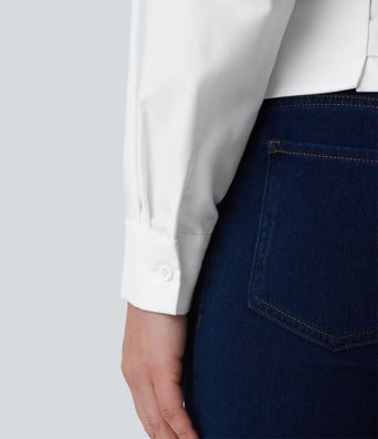 Collar Long Sleeve Adjustable Cinched Waist Work Shirt