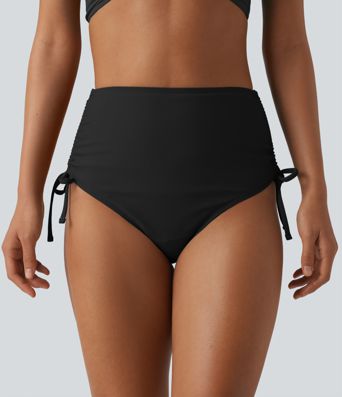 High Waisted Tummy Control Drawstring Ruched Bikini Bottom Swimsuit