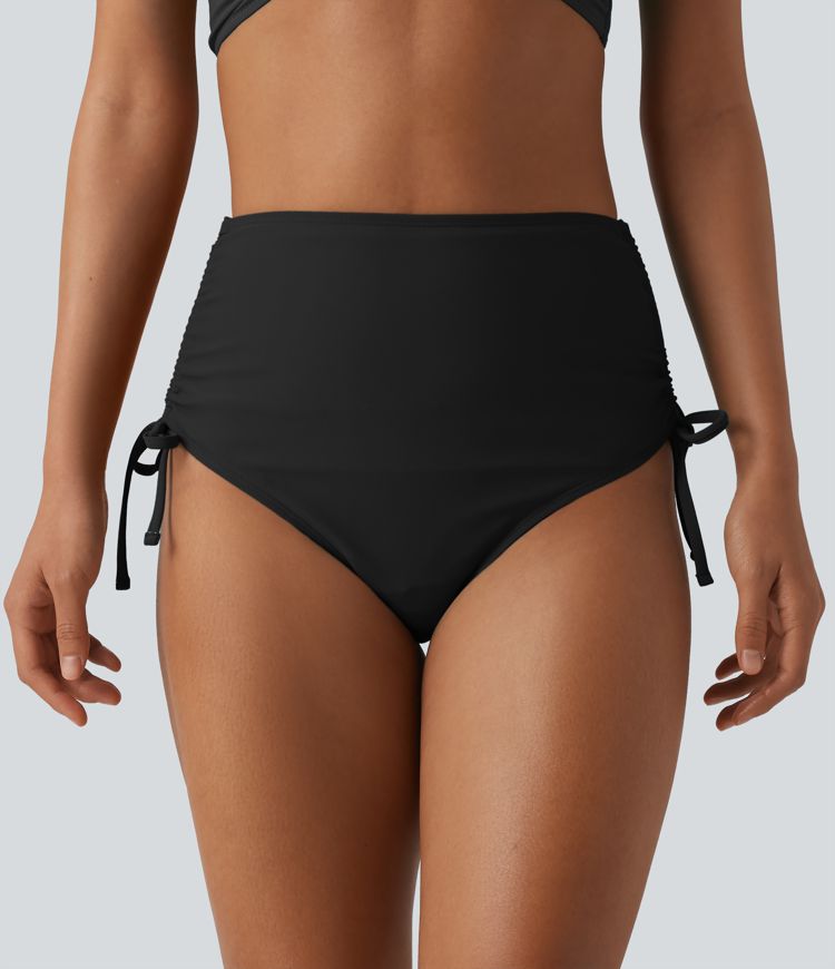 High Waisted Tummy Control Drawstring Ruched Bikini Bottom Swimsuit