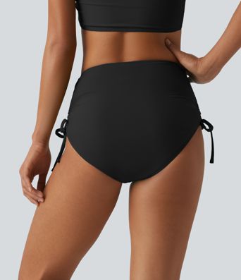 High Waisted Tummy Control Drawstring Ruched Bikini Bottom Swimsuit