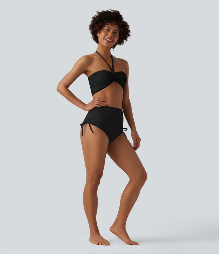 High Waisted Tummy Control Drawstring Ruched Bikini Bottom Swimsuit