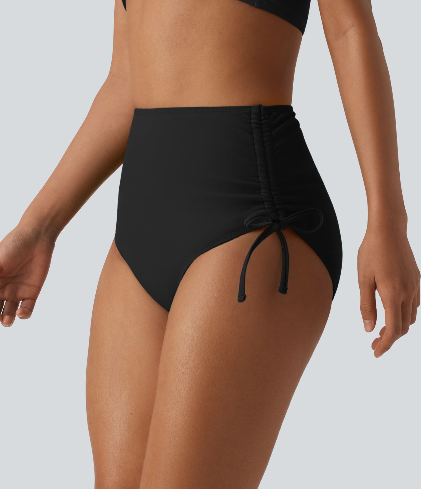 High Waisted Tummy Control Drawstring Ruched Bikini Bottom Swimsuit