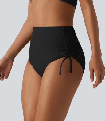 High Waisted Tummy Control Drawstring Ruched Bikini Bottom Swimsuit