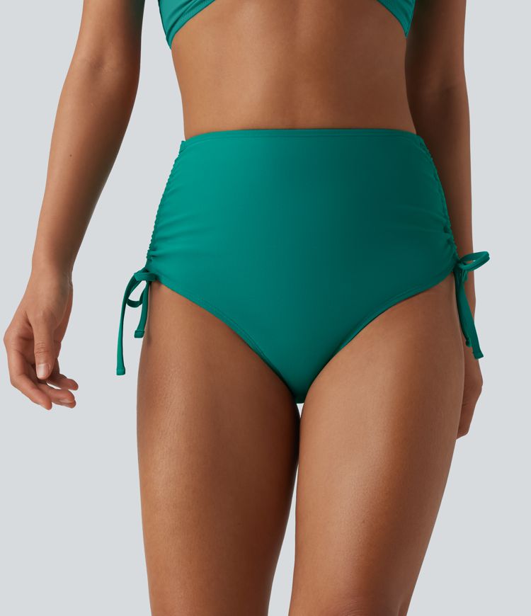 Hochgeschnittenes, bauchformendes Bikini-Unterteil mit Kordelzug und Raffung