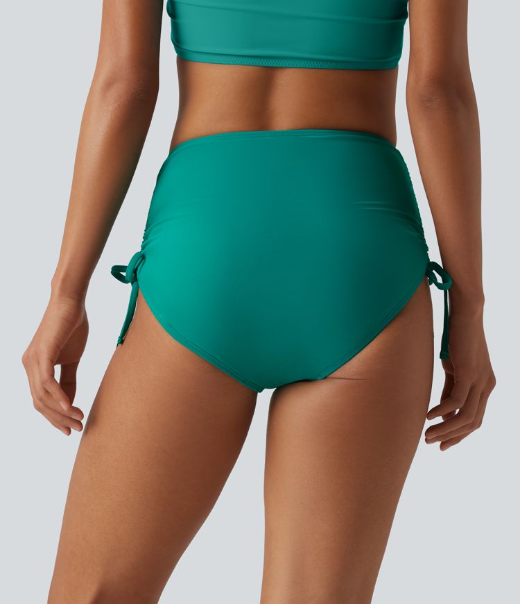 Hochgeschnittenes, bauchformendes Bikini-Unterteil mit Kordelzug und Raffung