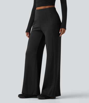 SpacerTek™ High Waisted Casual Wide Leg Pants with Zip Pockets