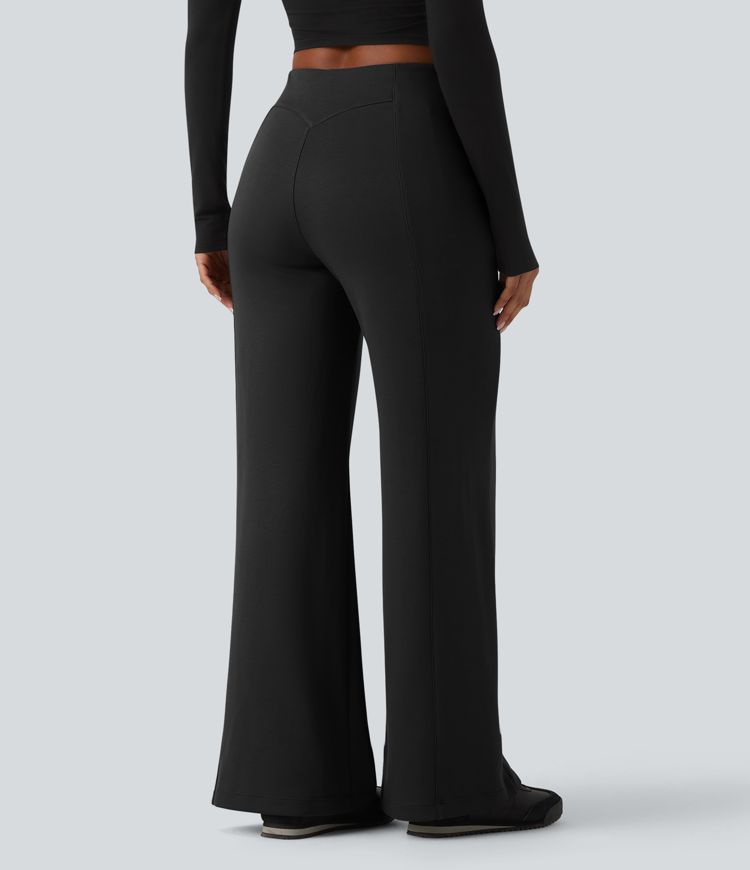 SpacerTek™ High Waisted Casual Wide Leg Pants with Zip Pockets
