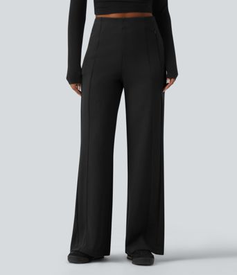 SpacerTek™ High Waisted Casual Wide Leg Pants with Zip Pockets