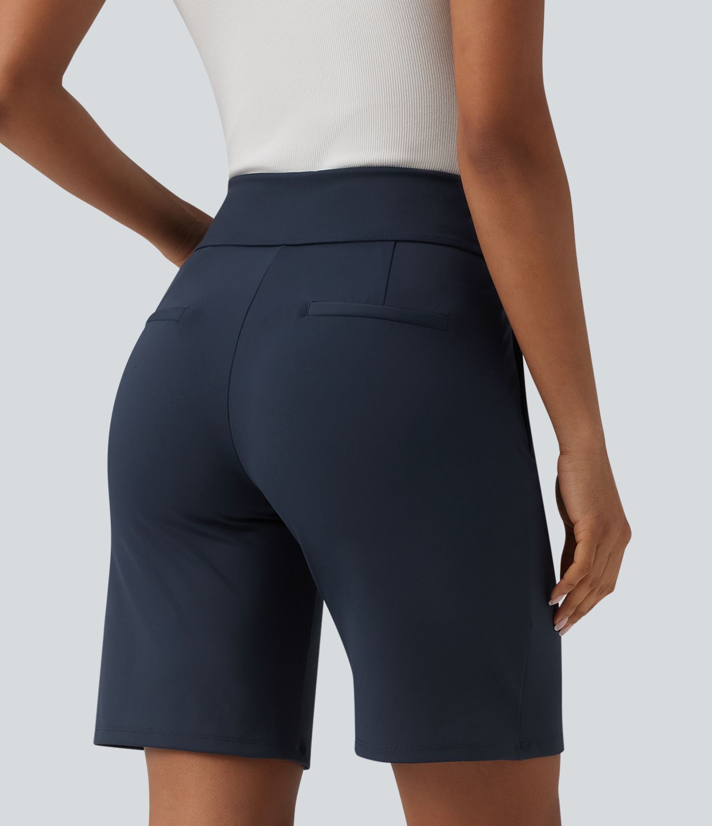 DayStretch High Waisted Work Baggy Shorts with Pockets