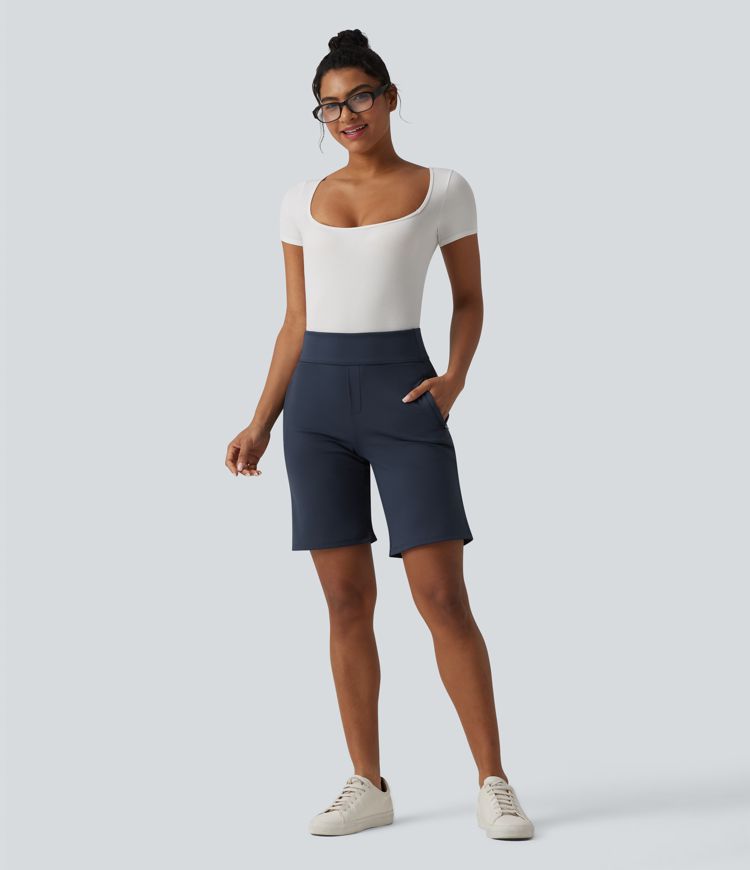 DayStretch High Waisted Work Baggy Shorts with Pockets