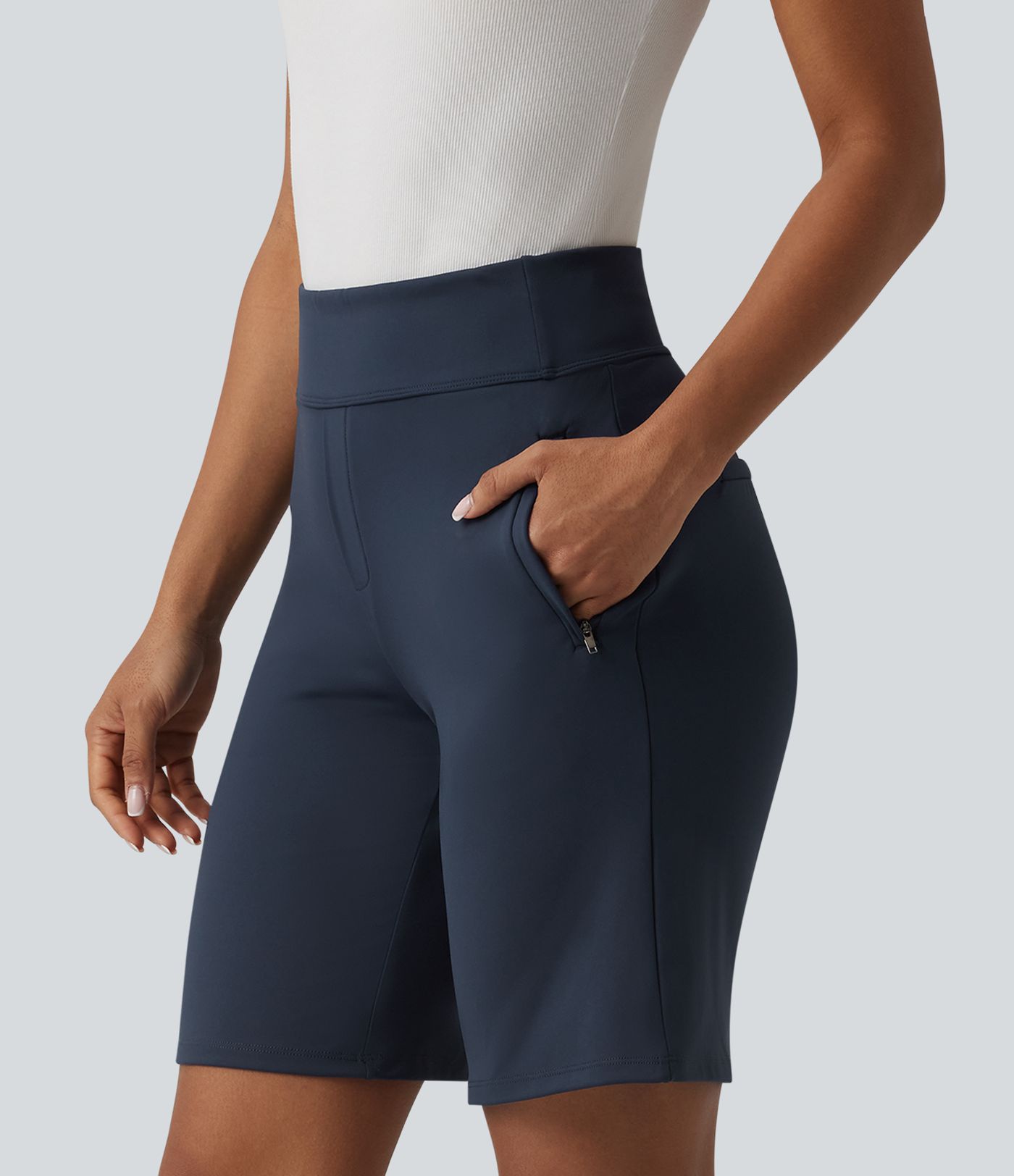 DayStretch High Waisted Work Baggy Shorts with Pockets