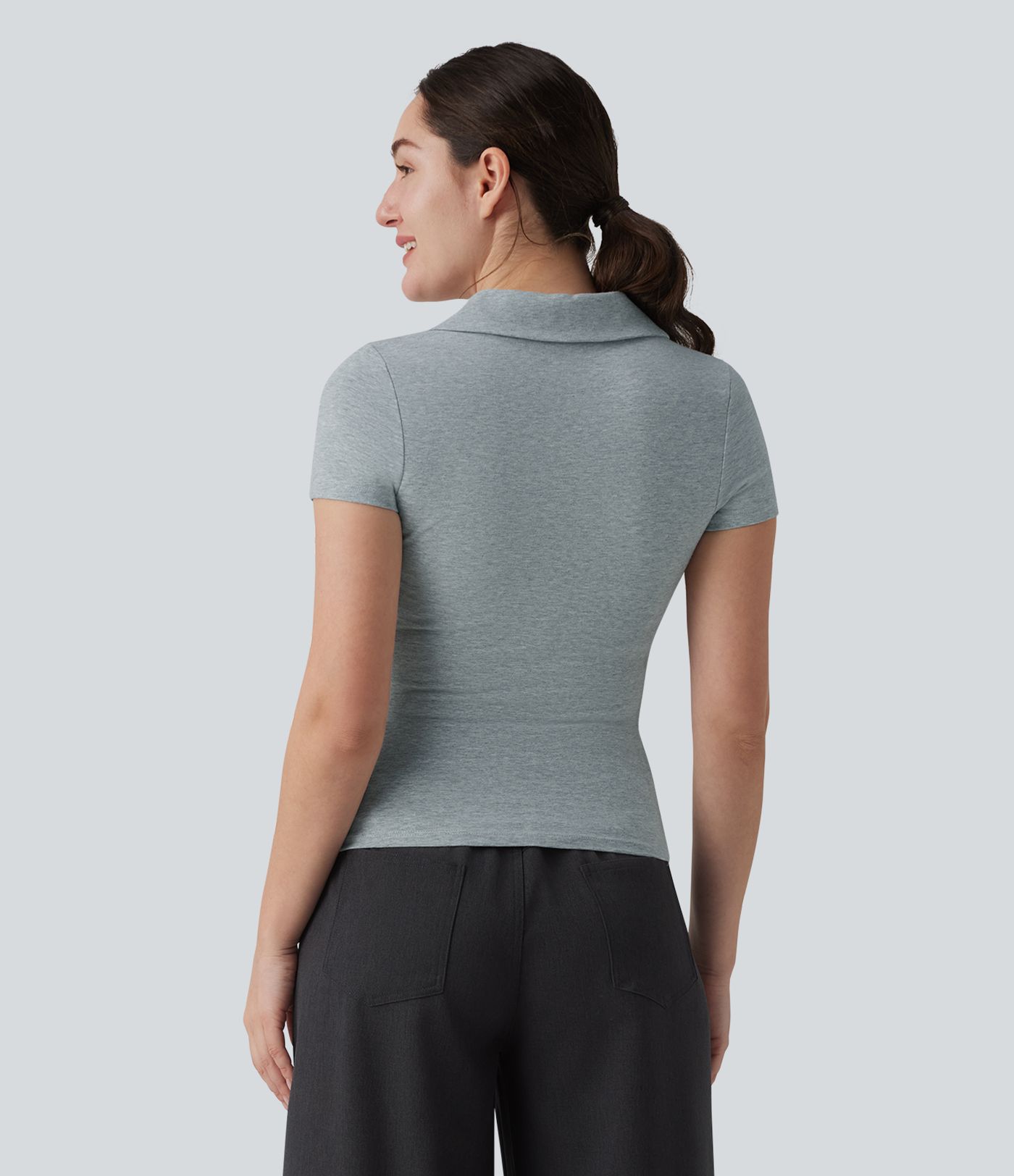 Halara Cotton Jersey Polo Short Sleeve Casual T-Shirt