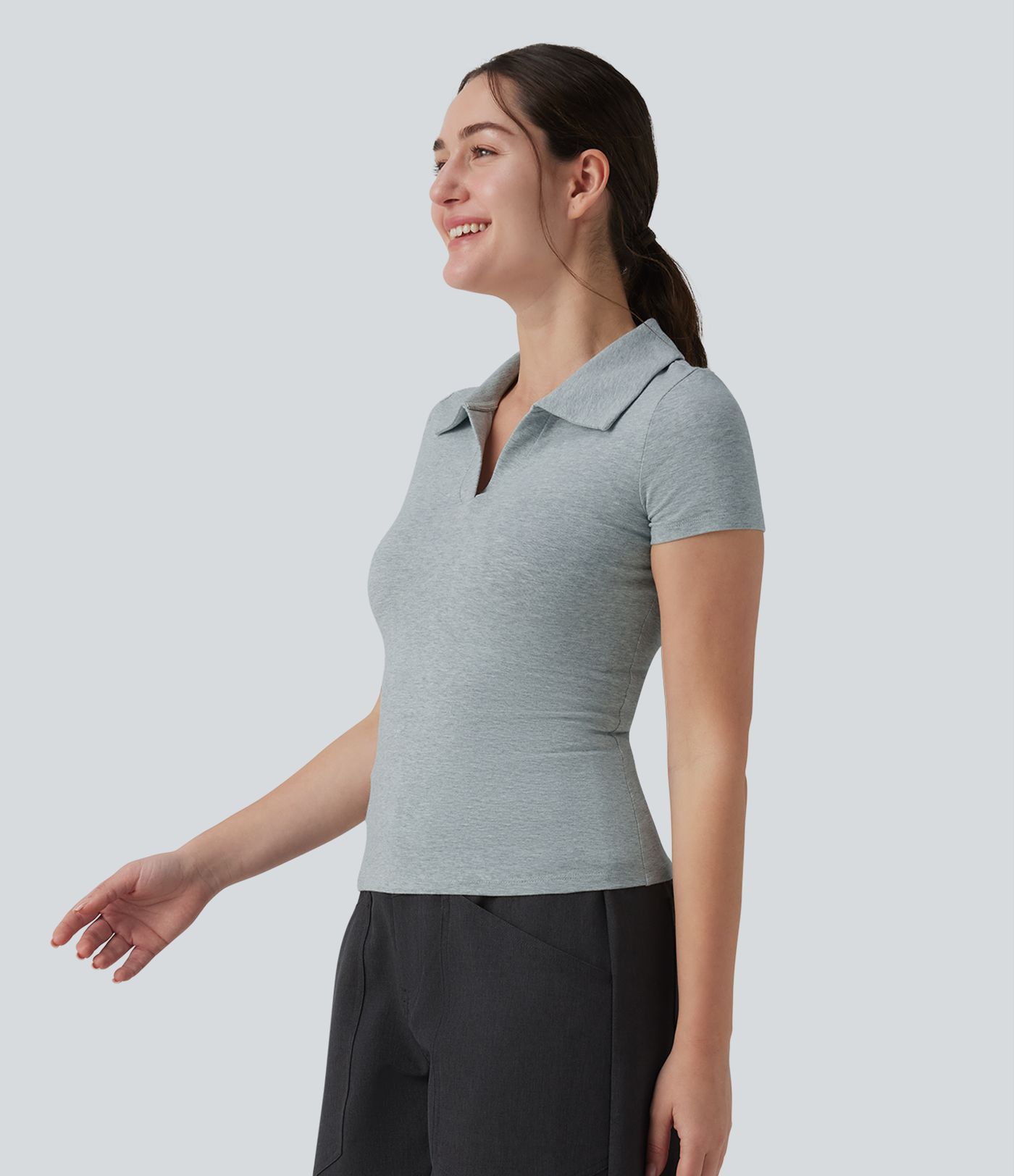 Halara Cotton Jersey Polo Short Sleeve Casual T-Shirt