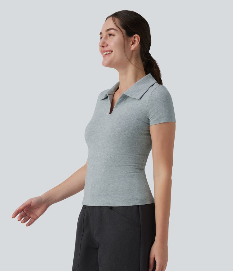 Halara Cotton Jersey Polo Short Sleeve Casual T-Shirt