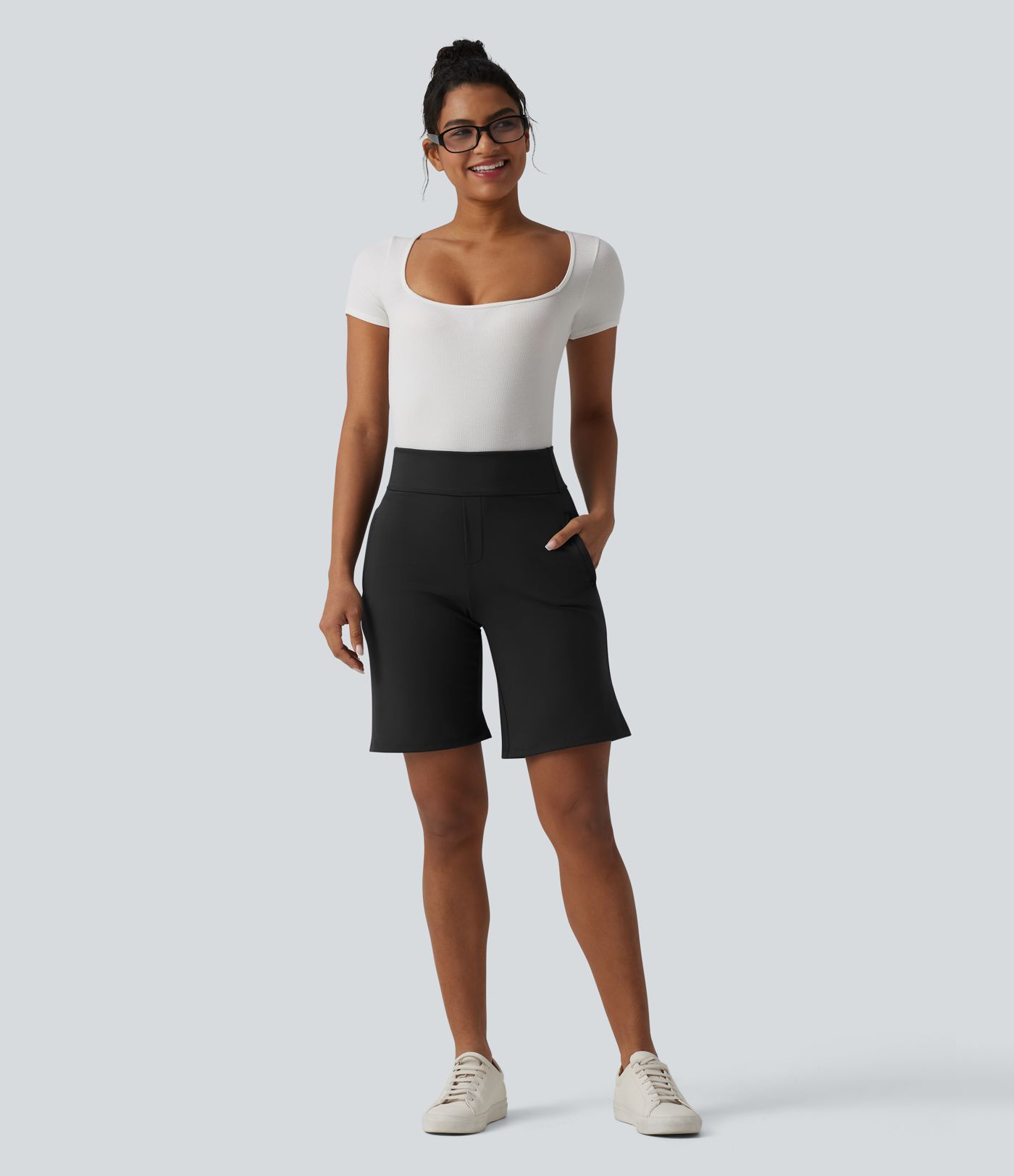 DayStretch High Waisted Work Baggy Shorts with Pockets