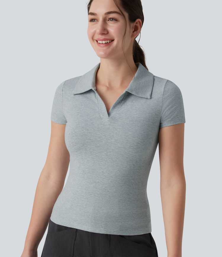 Halara Cotton Jersey Polo Short Sleeve Casual T-Shirt