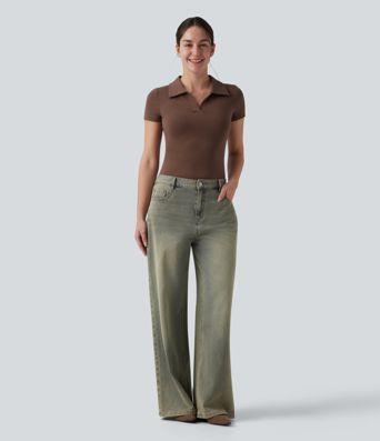 Halara Cotton Jersey Polo Short Sleeve Casual T-Shirt